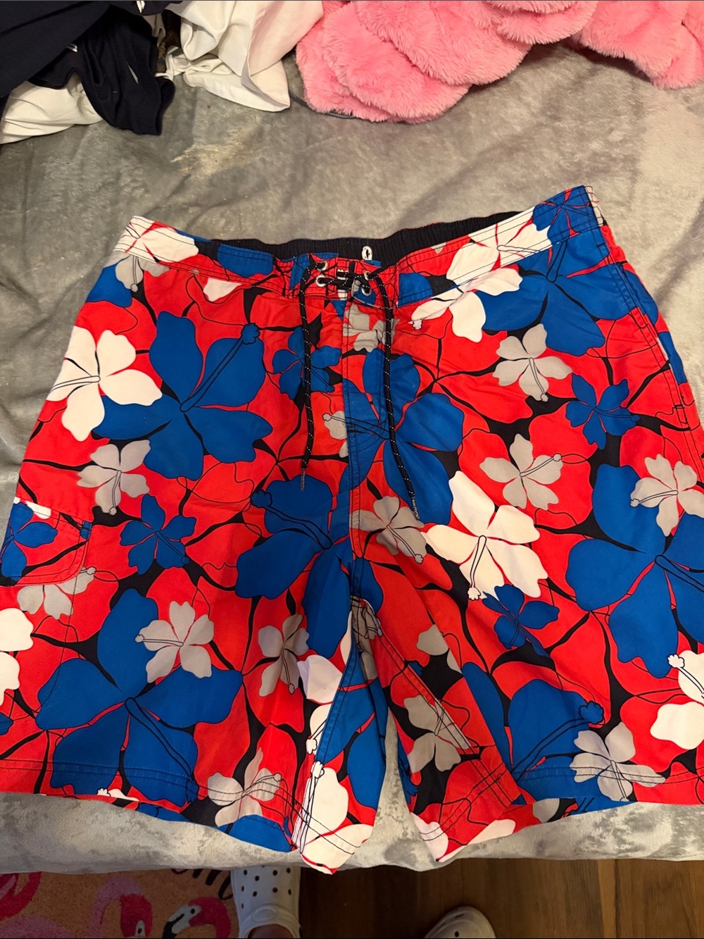 Nautica Red, Blue & White Floral Swim Board Shorts